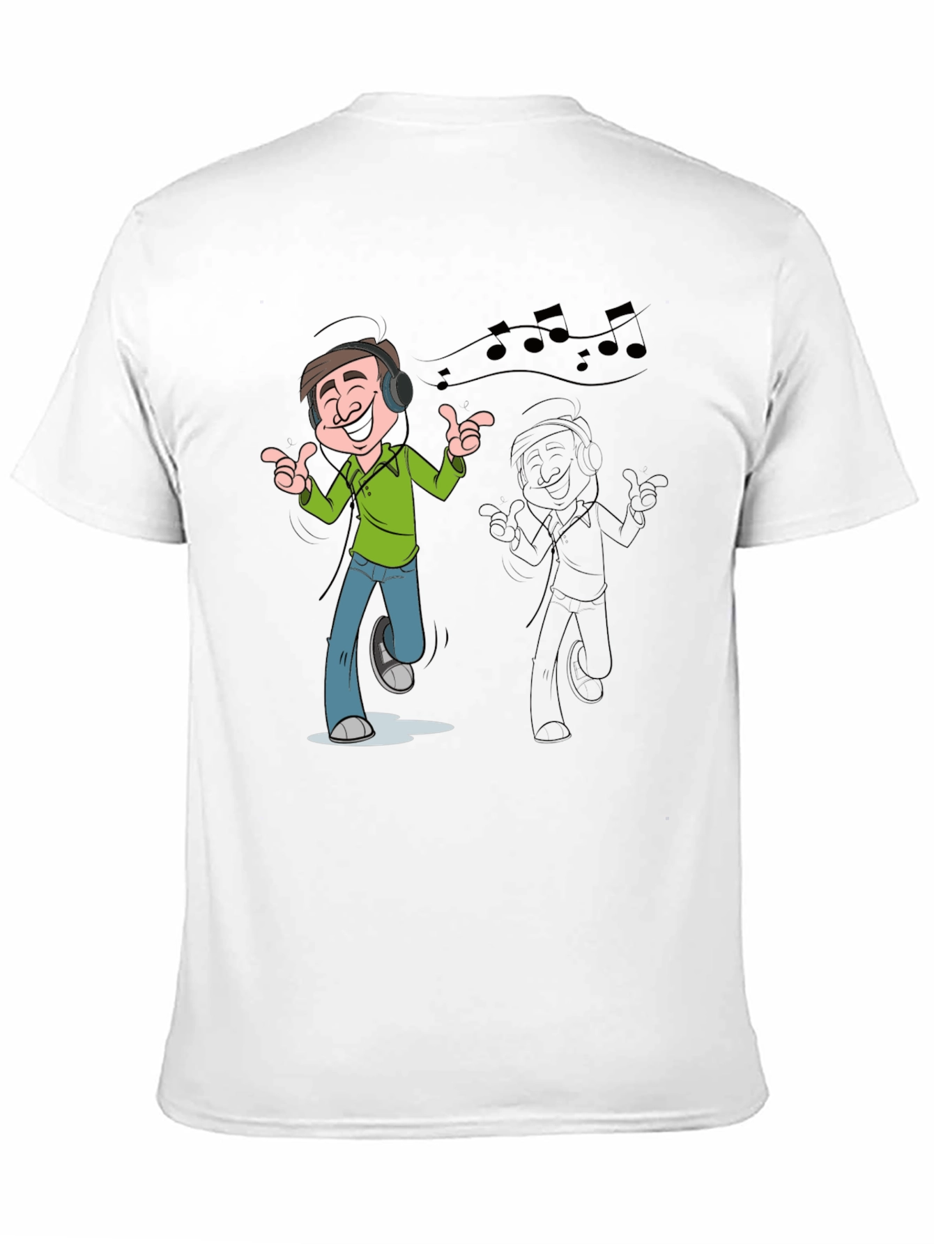 Cartoon Mans Music T-Shirt - Black