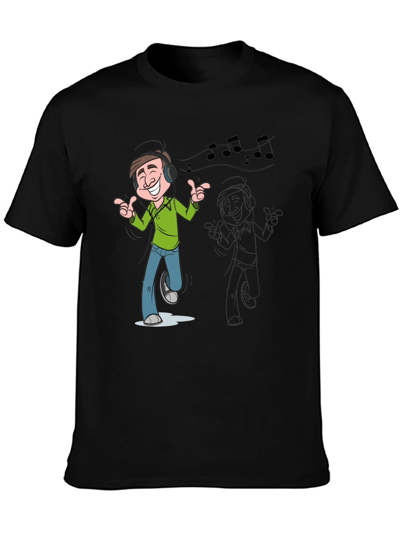 Cartoon Mans Music T-Shirt - Black