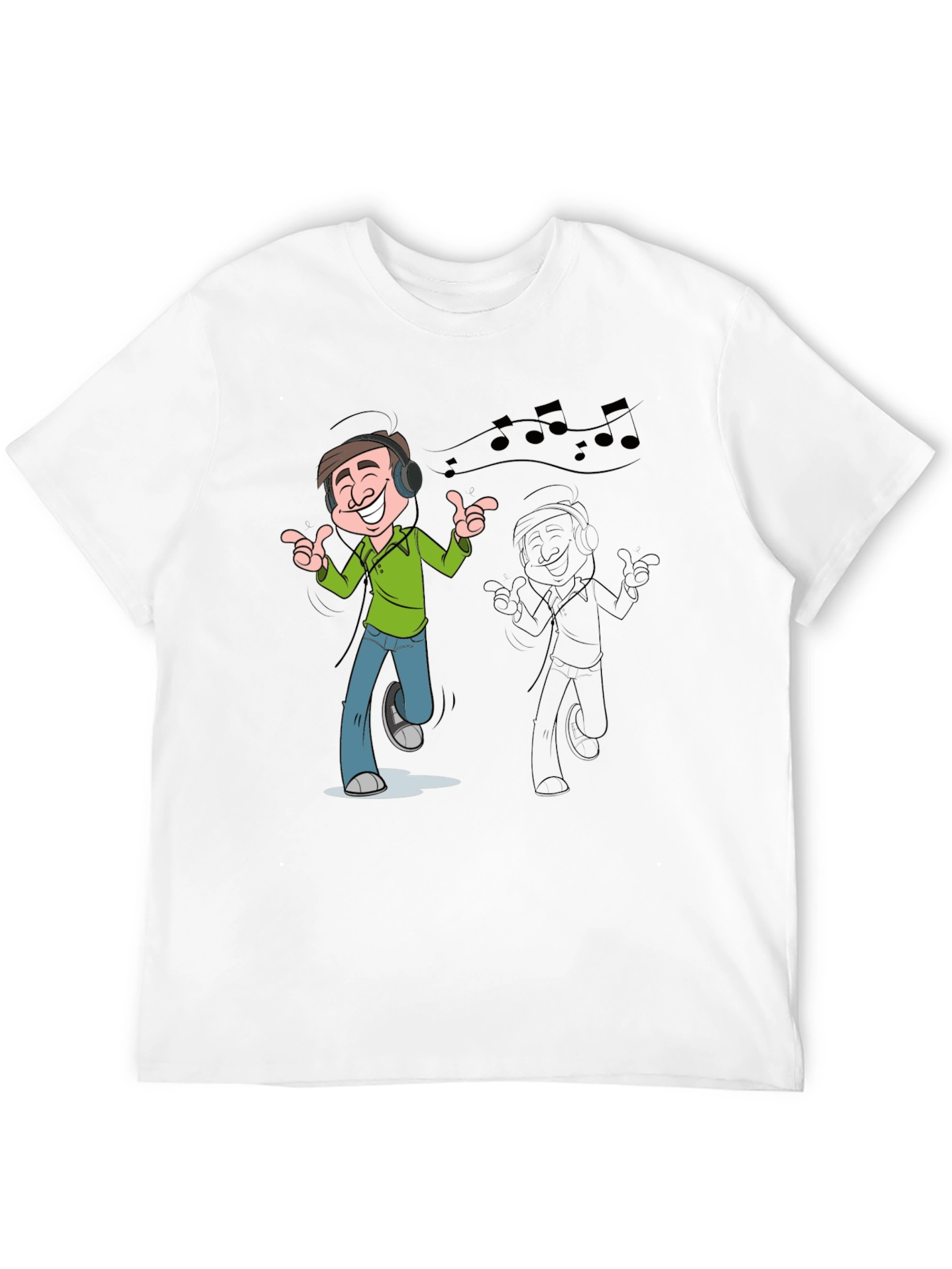 Cartoon Mans Music T-Shirt - Black