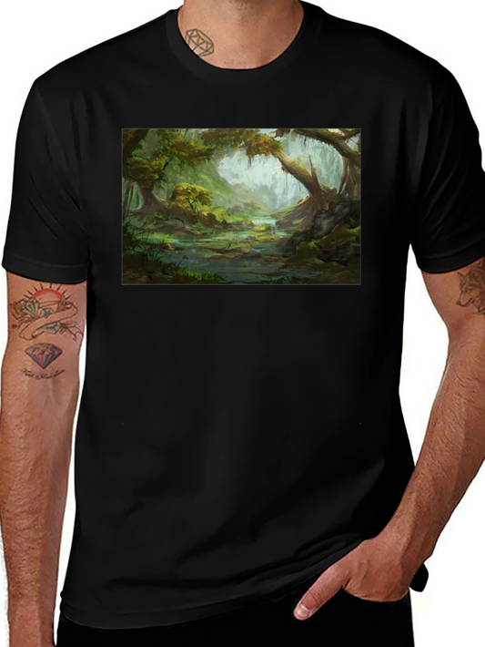 Swamp Landscape Graphic Tee - Black Relaxed Fit