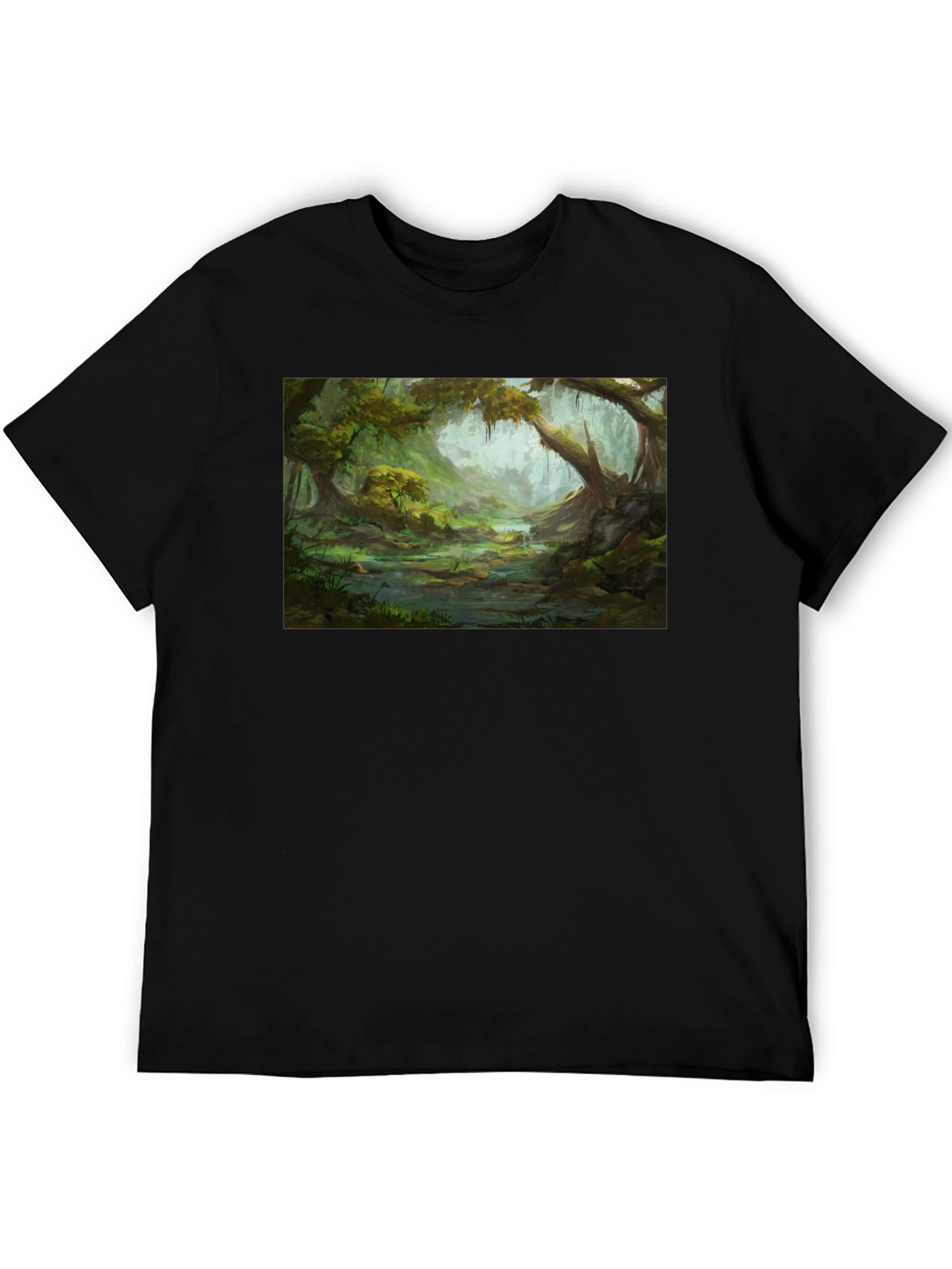 Swamp Landscape Graphic Tee - Black Relaxed Fit