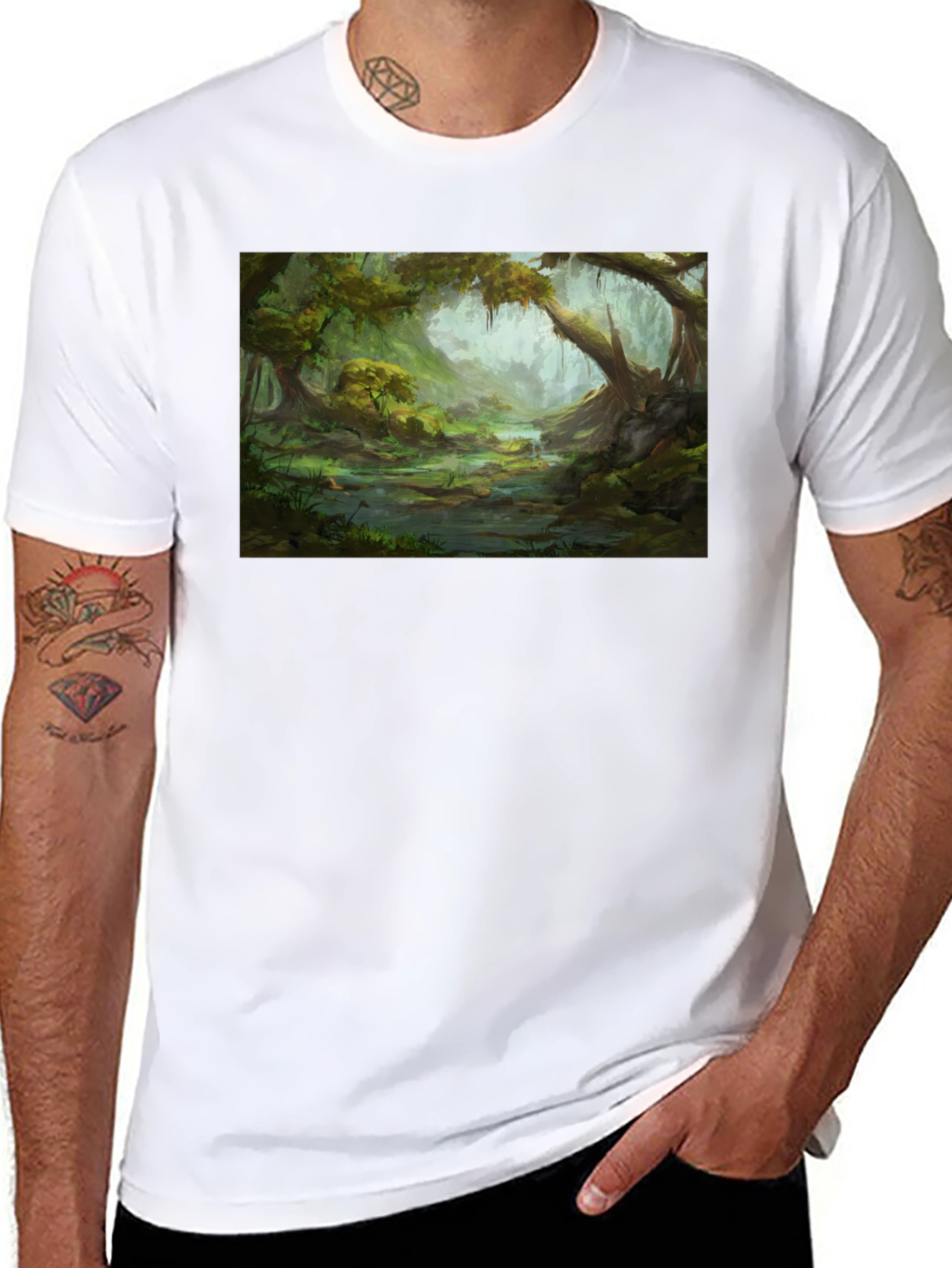 Swamp Landscape Graphic Tee - Black Relaxed Fit