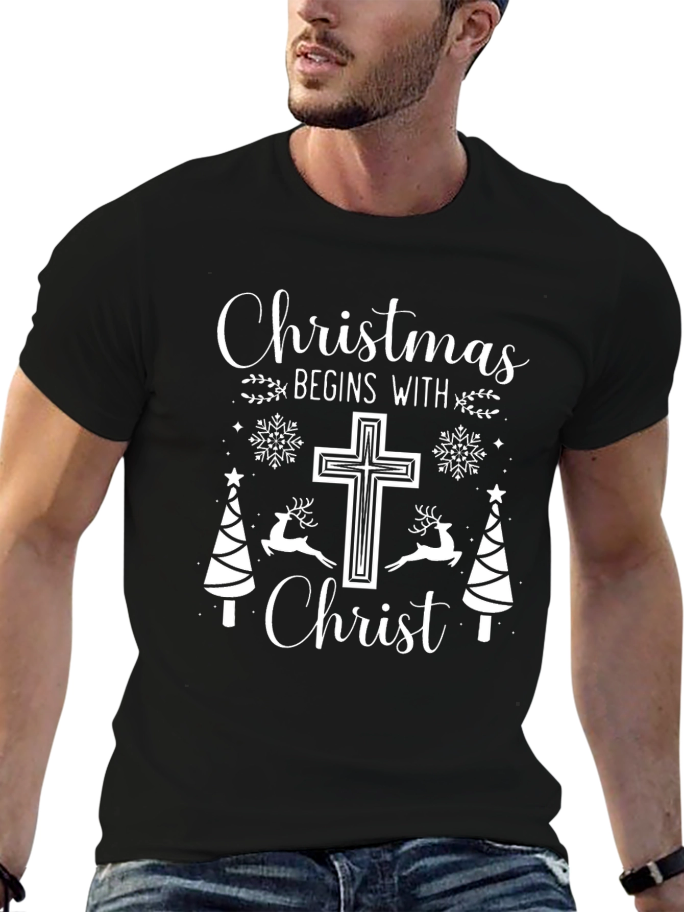 Christmas Begins With Christ Black T-Shirt