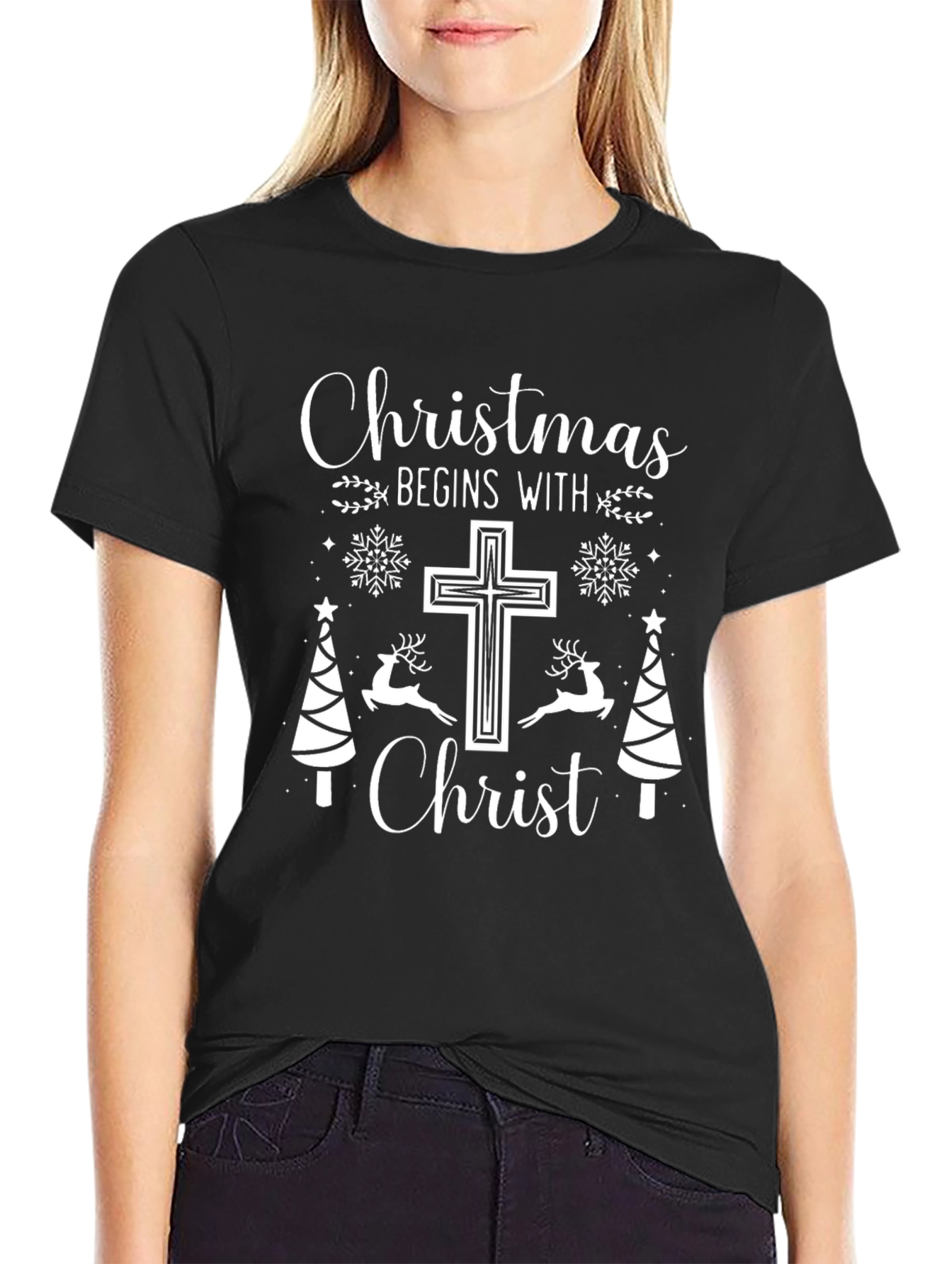 Christmas Begins With Christ Black T-Shirt