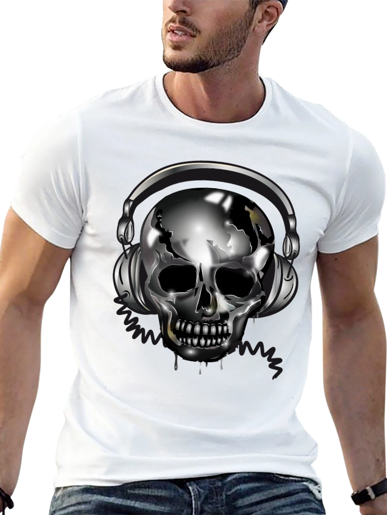 Skull with Headphones Black T-Shirt
