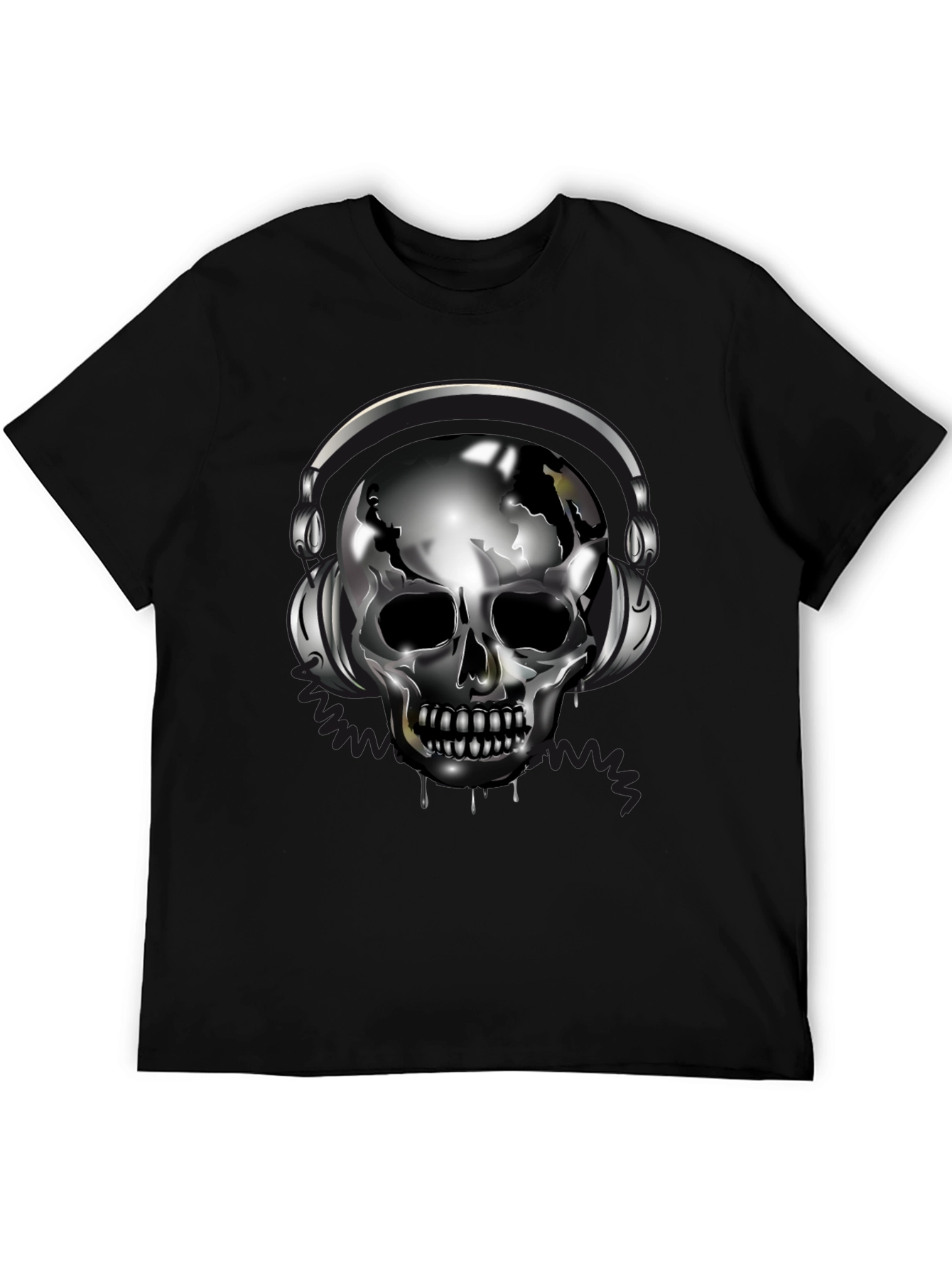 Skull with Headphones Black T-Shirt