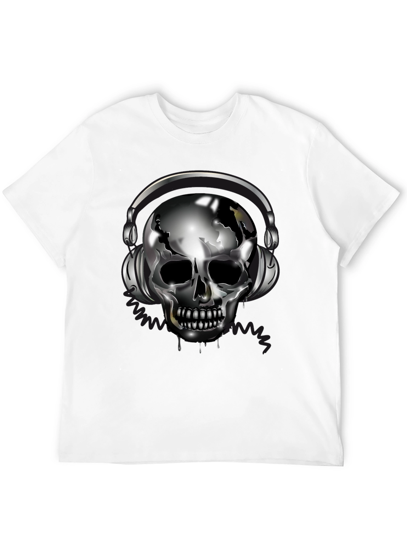 Skull with Headphones Black T-Shirt