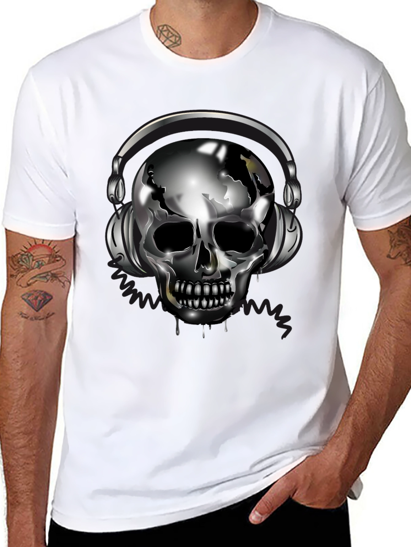 Skull with Headphones Black T-Shirt