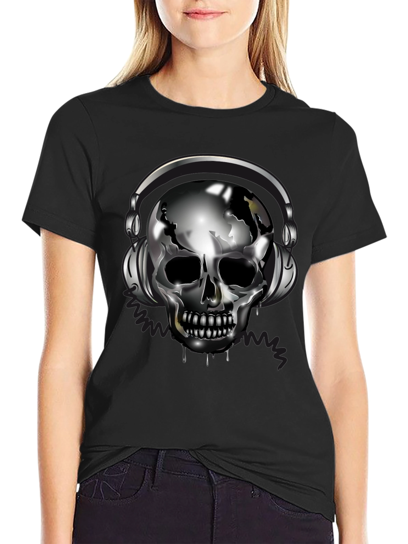 Skull with Headphones Black T-Shirt