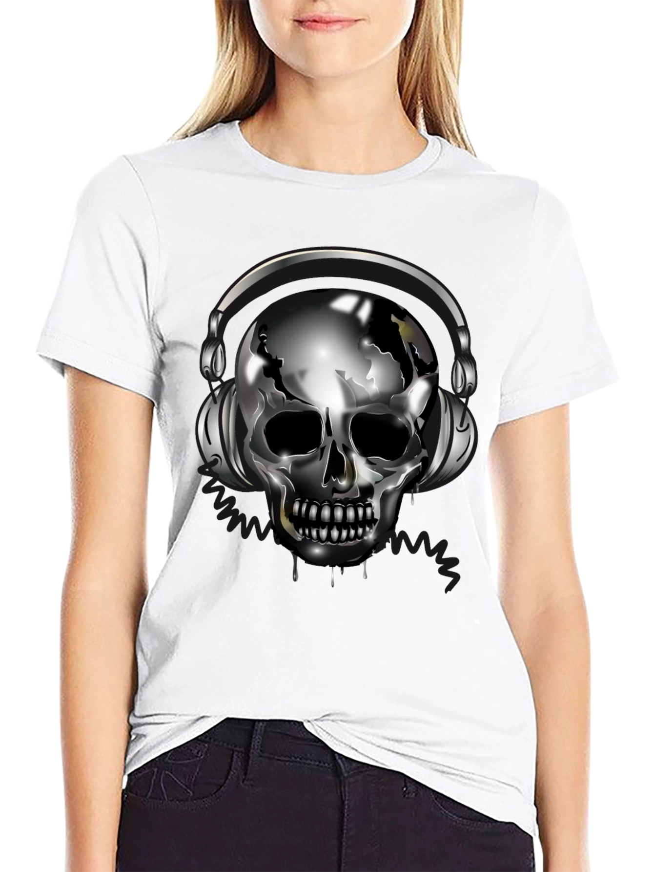 Skull with Headphones Black T-Shirt
