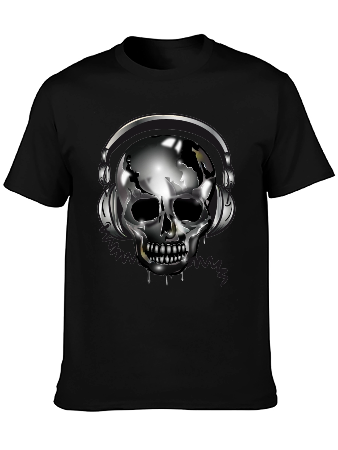 Skull with Headphones Black T-Shirt