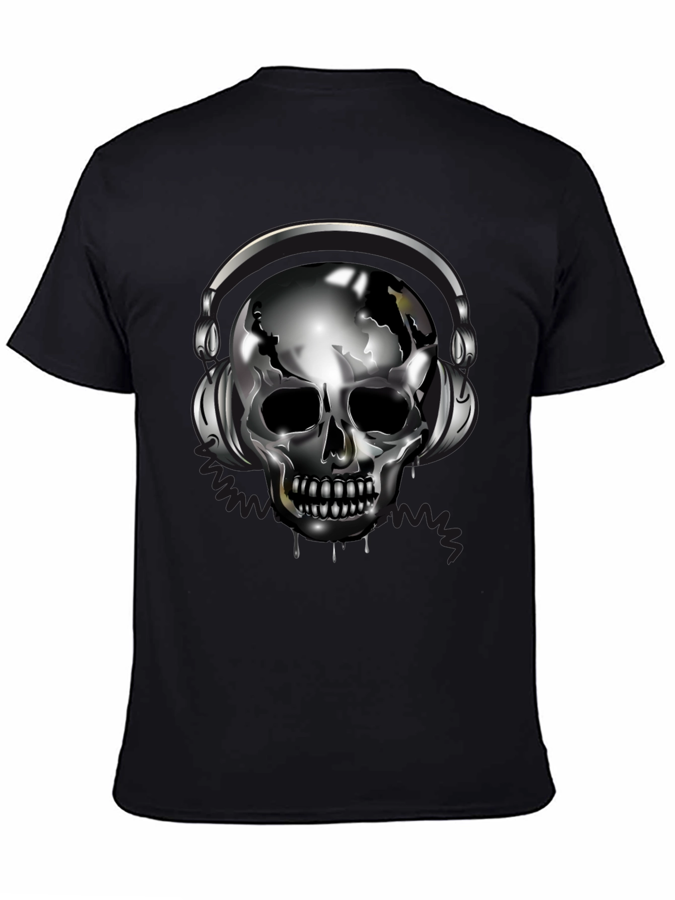 Skull with Headphones Black T-Shirt