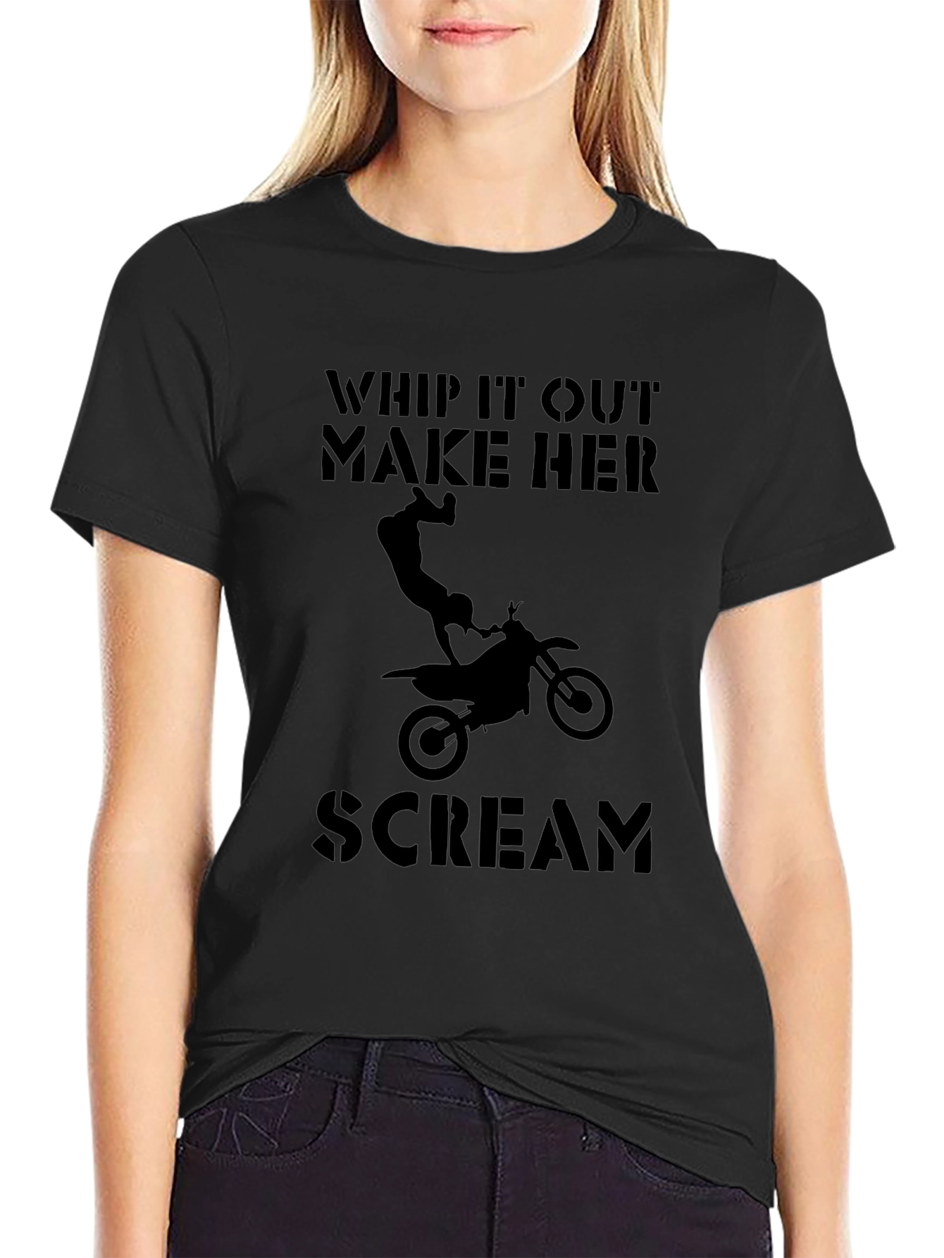 Whip It Out Make Her Scream Black Graphic Tee