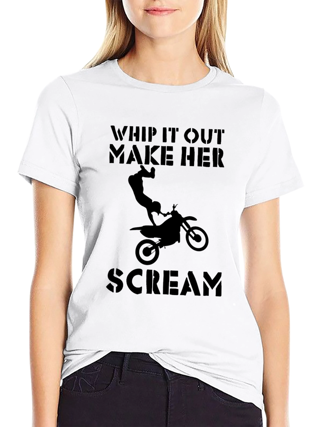 Whip It Out Make Her Scream Black Graphic Tee