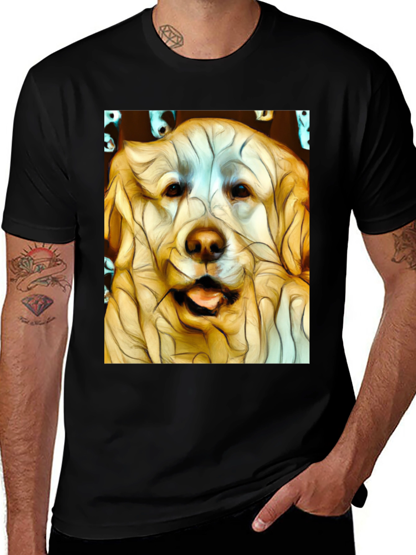 Dog Art Print Black T-Shirt