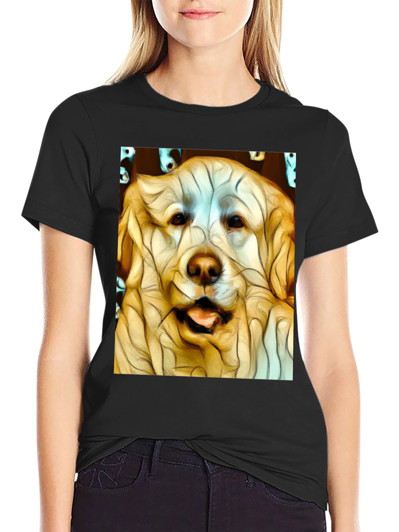 Dog Art Print Black T-Shirt