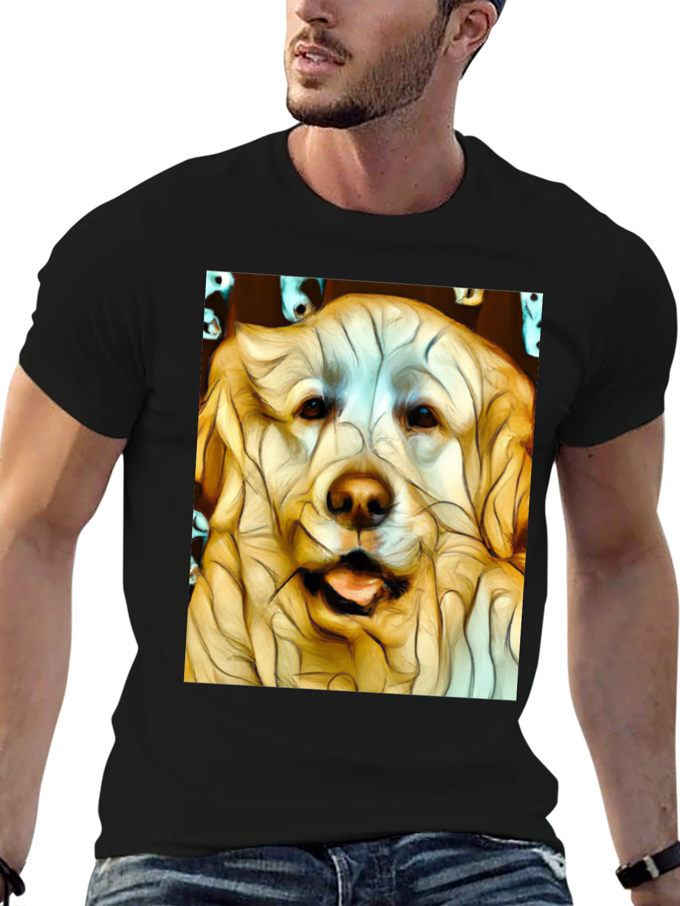 Dog Art Print Black T-Shirt