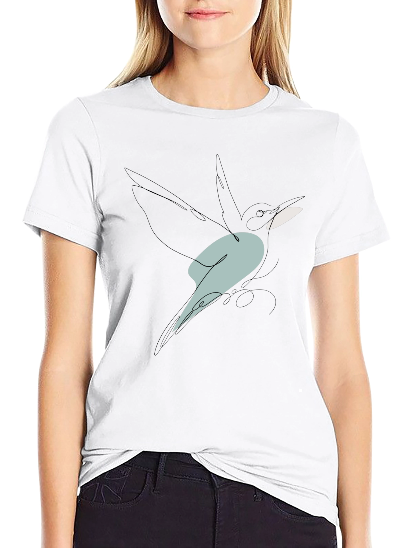 Abstract Bird Line Art Graphic Tee - Black