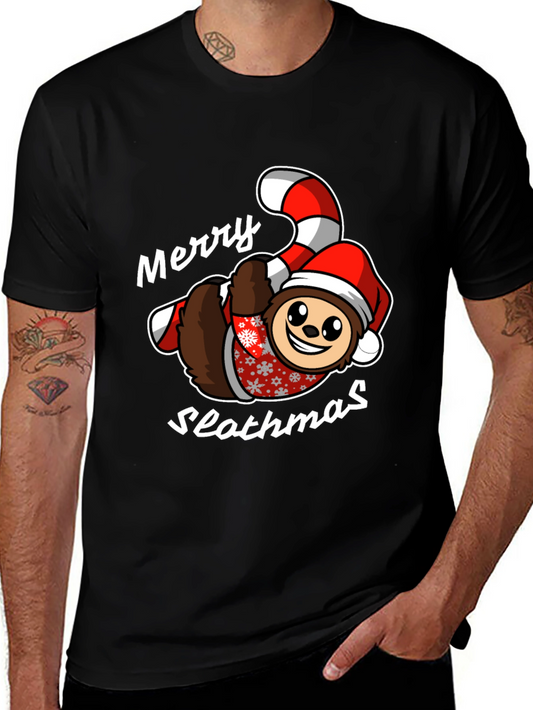 Merry Slothmas T-Shirt - Holiday Sloth Candy Cane Tee