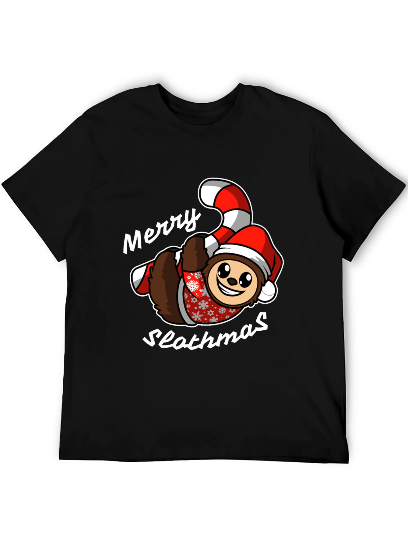 Merry Slothmas T-Shirt - Holiday Sloth Candy Cane Tee