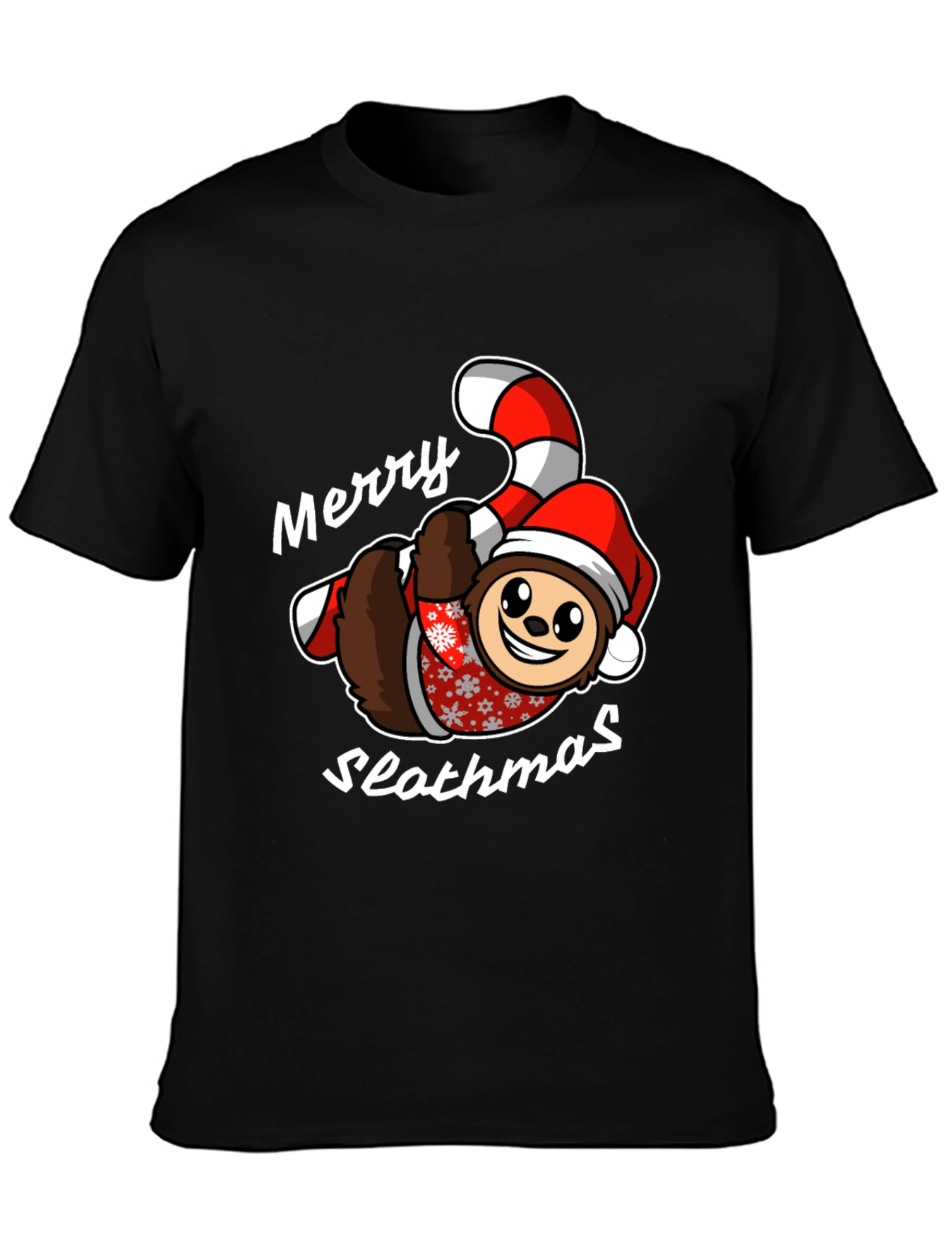 Merry Slothmas T-Shirt - Holiday Sloth Candy Cane Tee