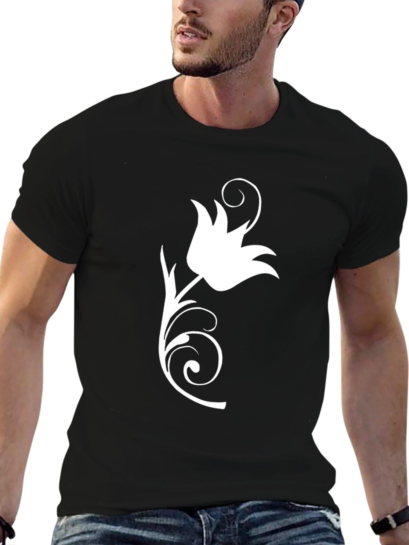 Elegant Black T-Shirt with Floral Design
