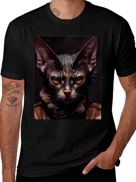 Cat in Leather Jacket Graphic T-Shirt