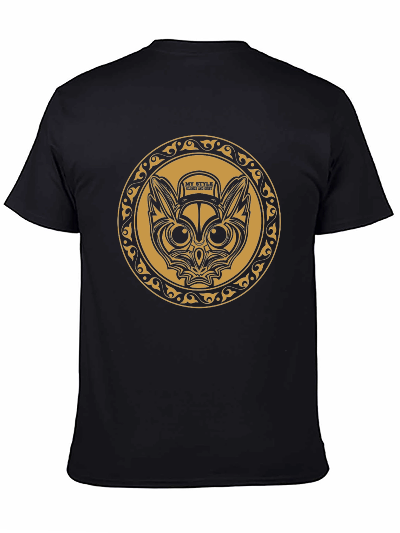 Mens Black Graphic Tee - Owl Design