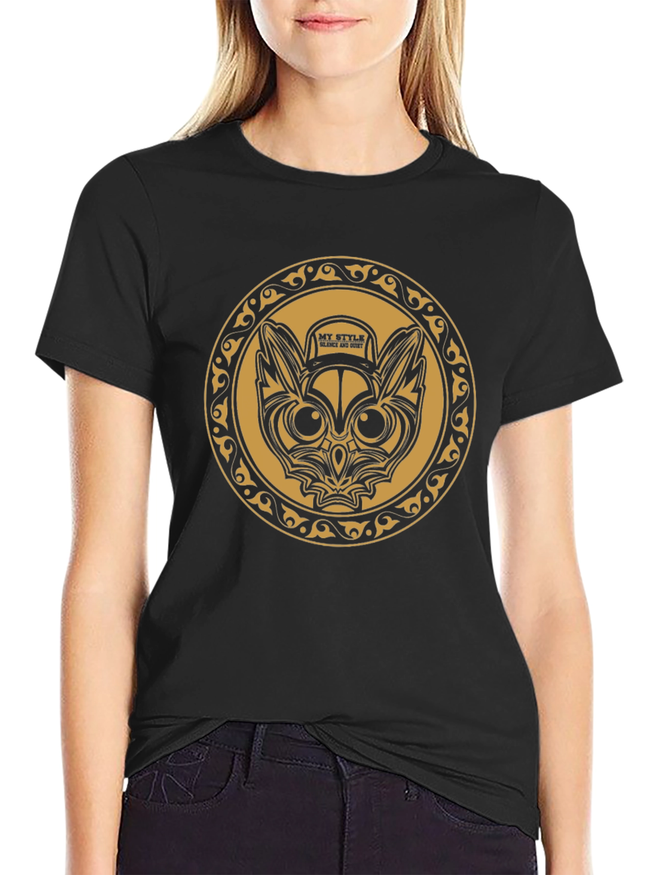 Mens Black Graphic Tee - Owl Design