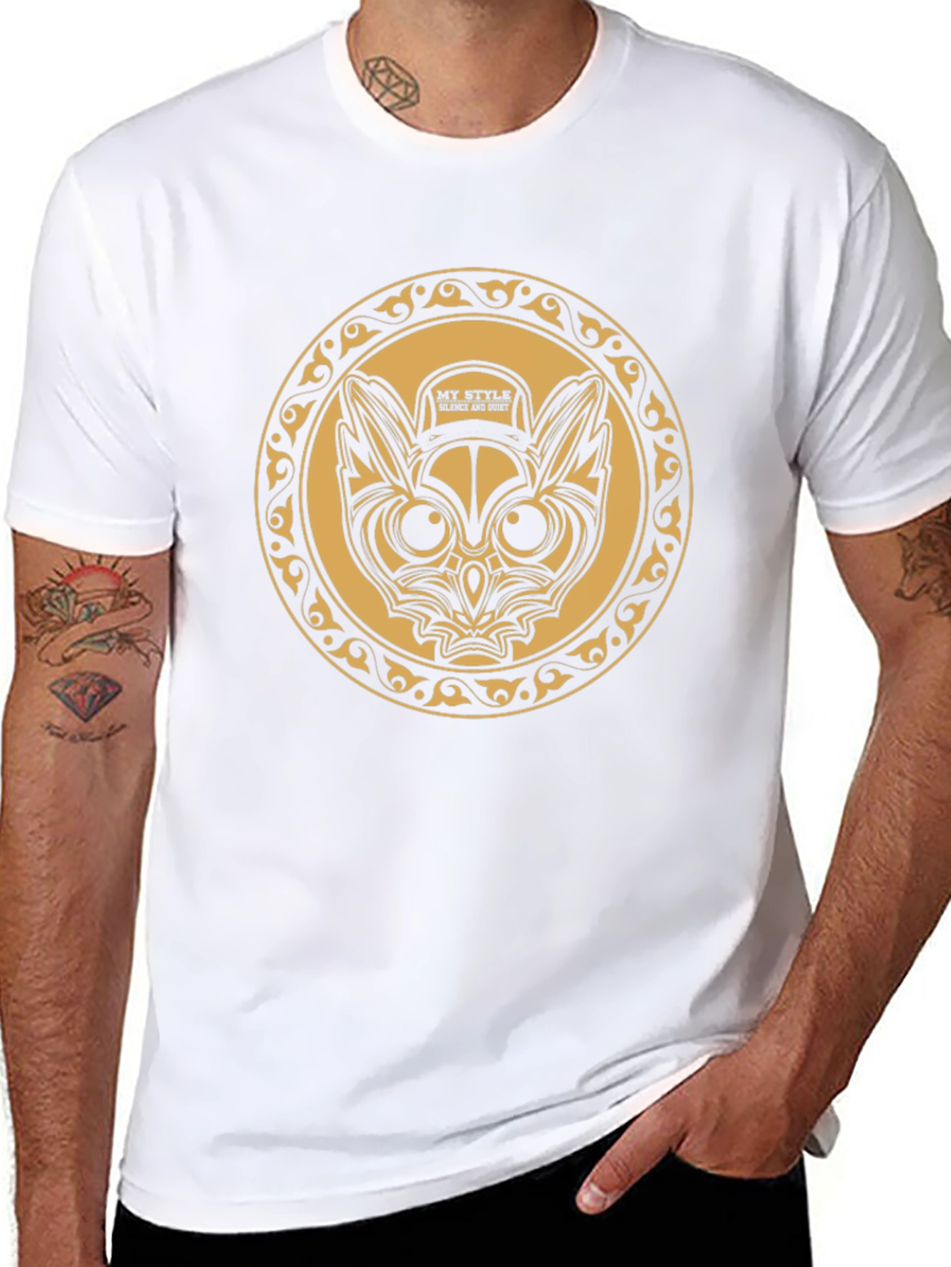 Mens Black Graphic Tee - Owl Design