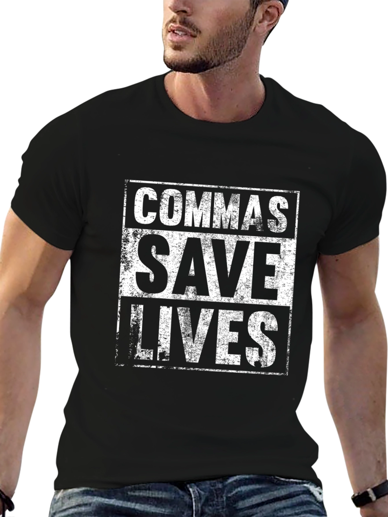Commas Save Lives T-Shirt - Grammar Humor Tee