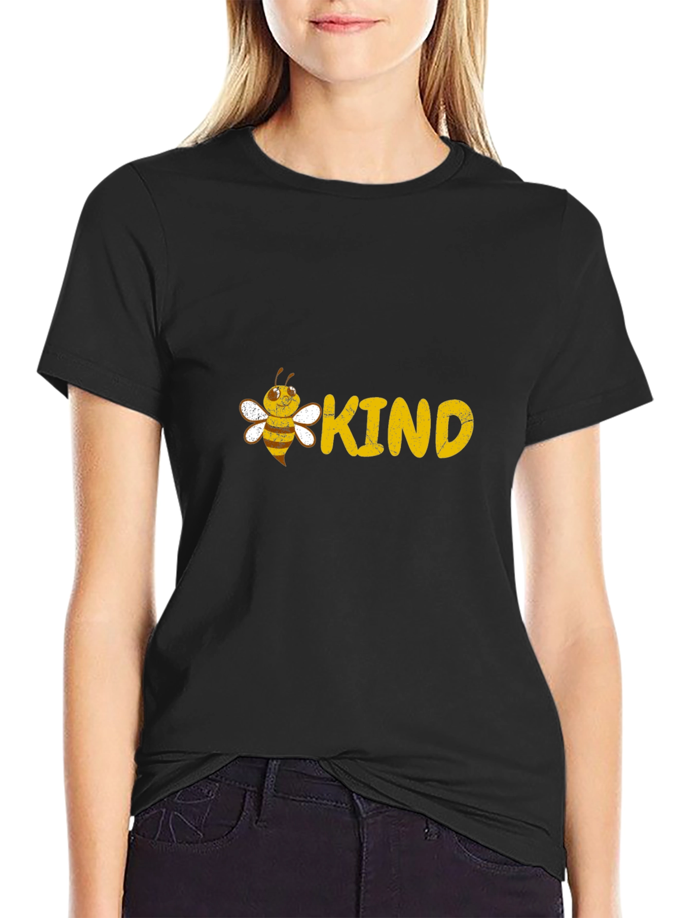 Bee Kind Graphic Tee - Black Cotton T-Shirt