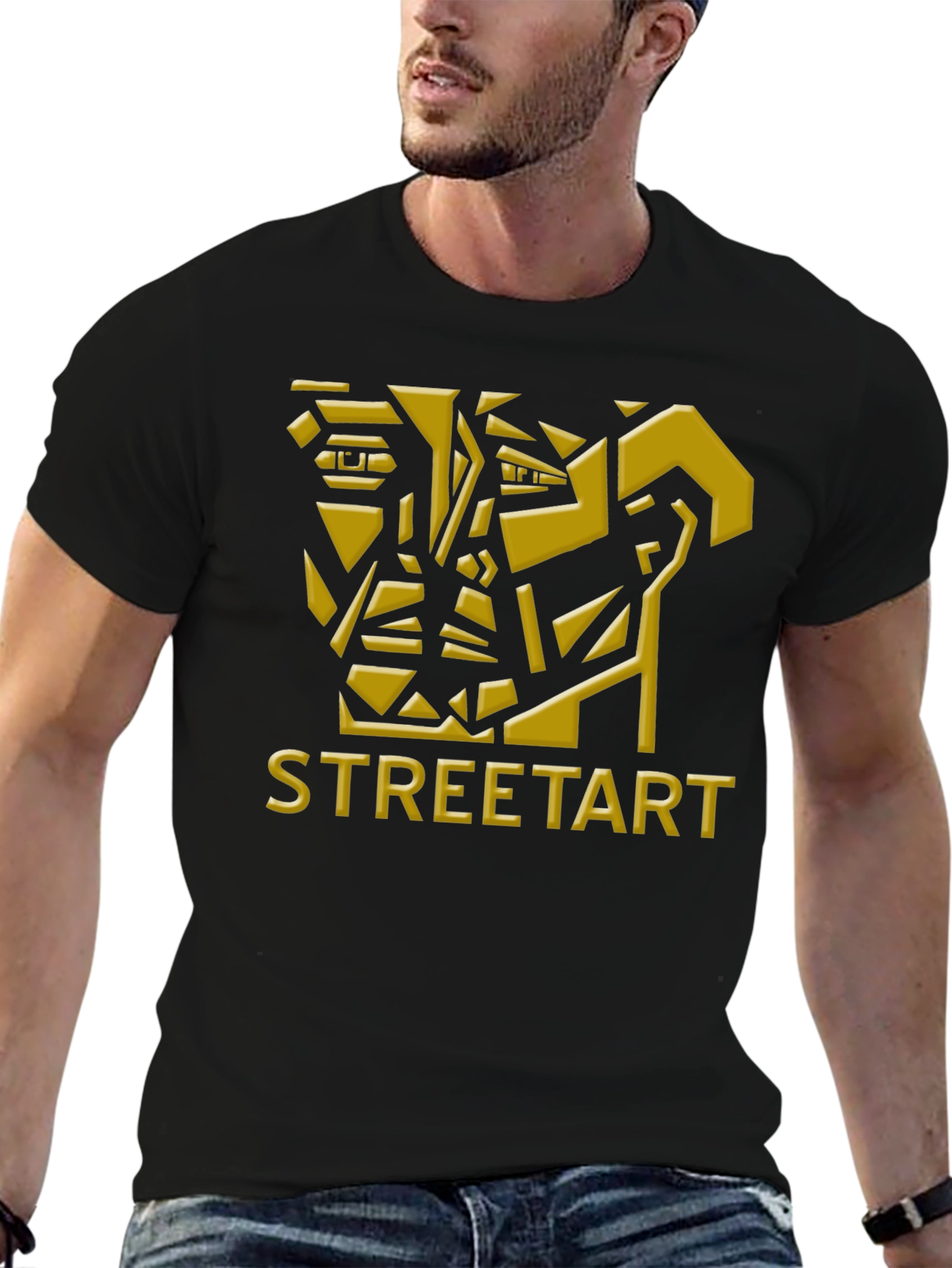 Street Art Geometric Graphic T-Shirt - Black