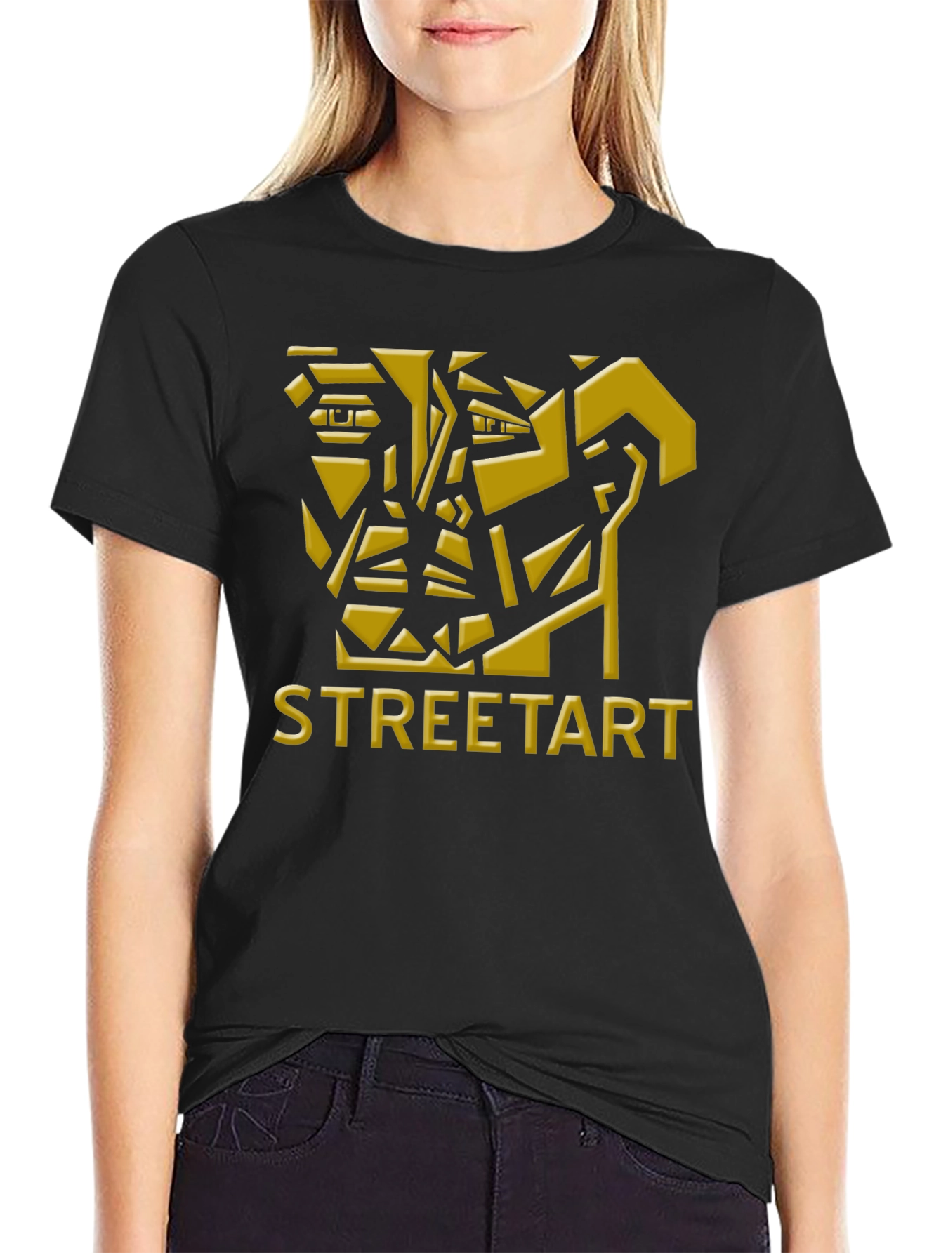 Street Art Geometric Graphic T-Shirt - Black
