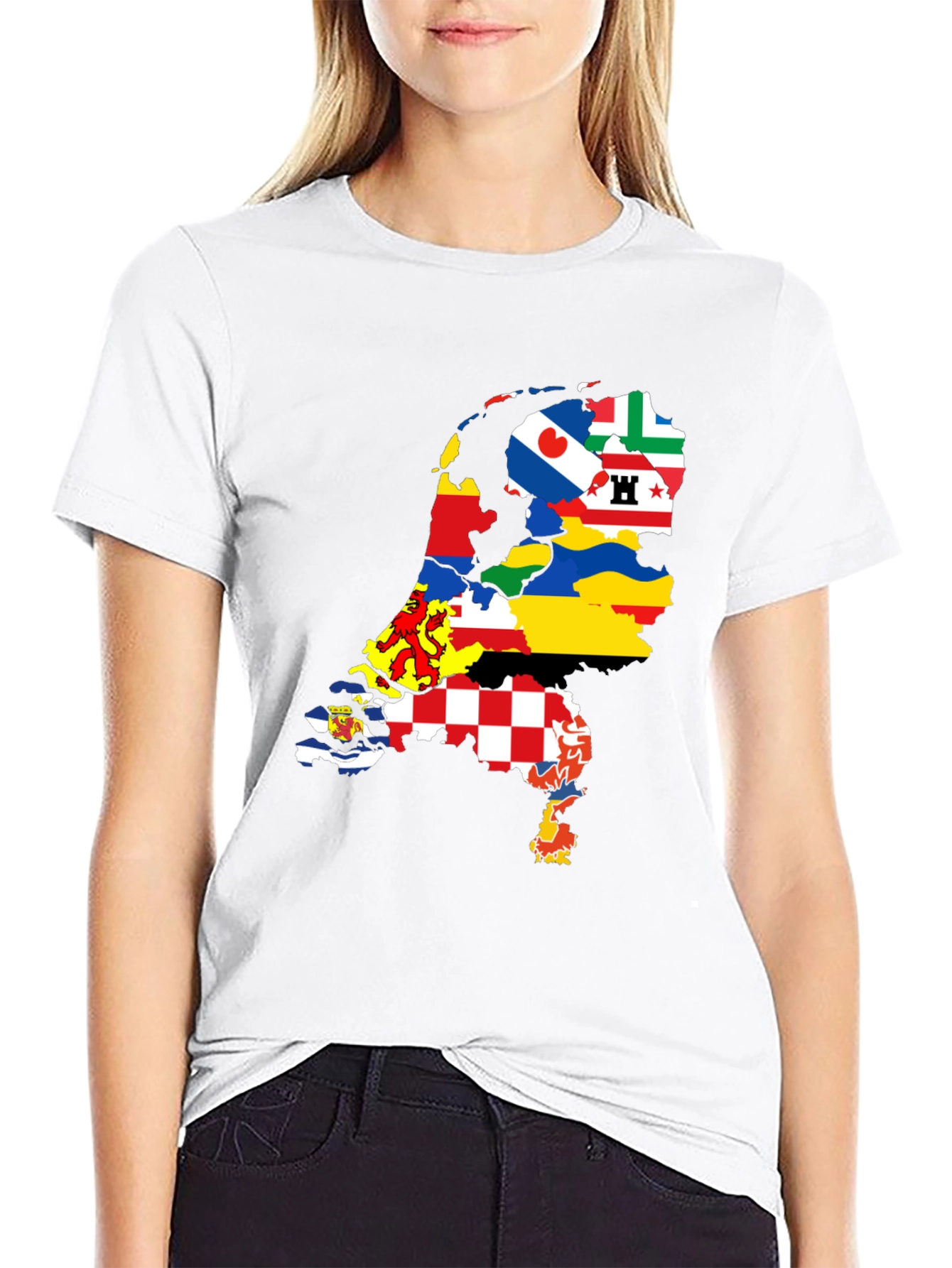 Netherlands Provinces Flag Map Black T-Shirt