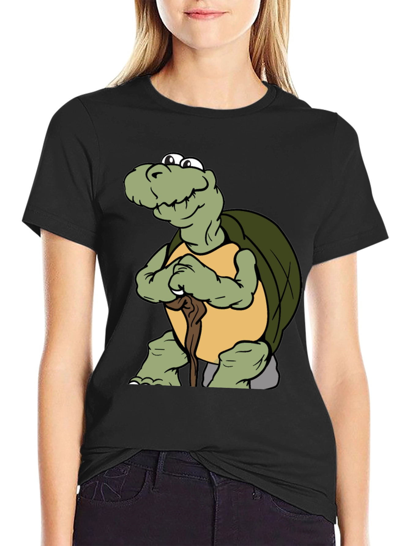 Funny Turtle Cartoon Black T-Shirt