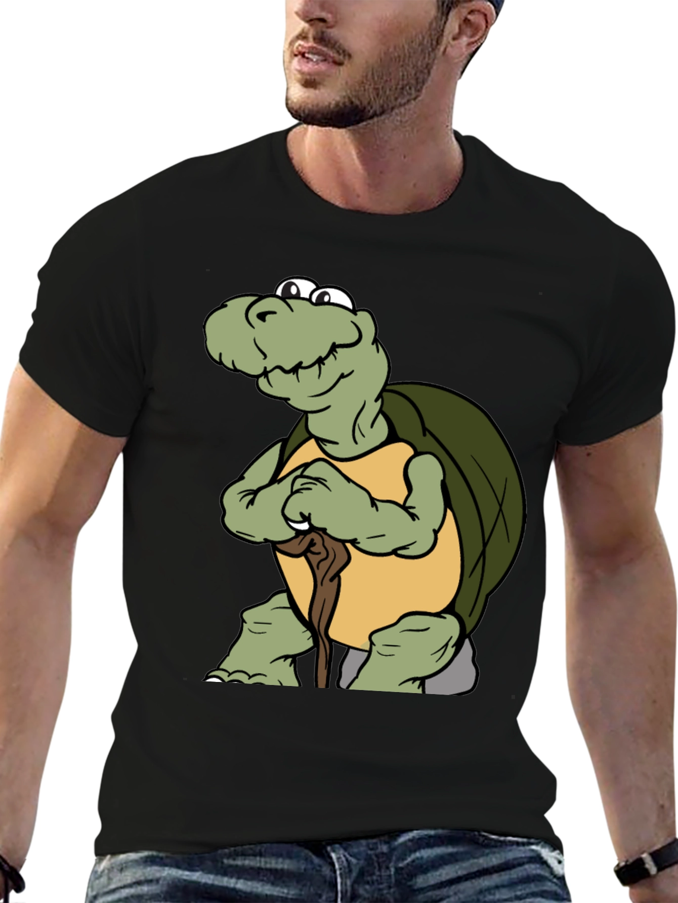 Funny Turtle Cartoon Black T-Shirt