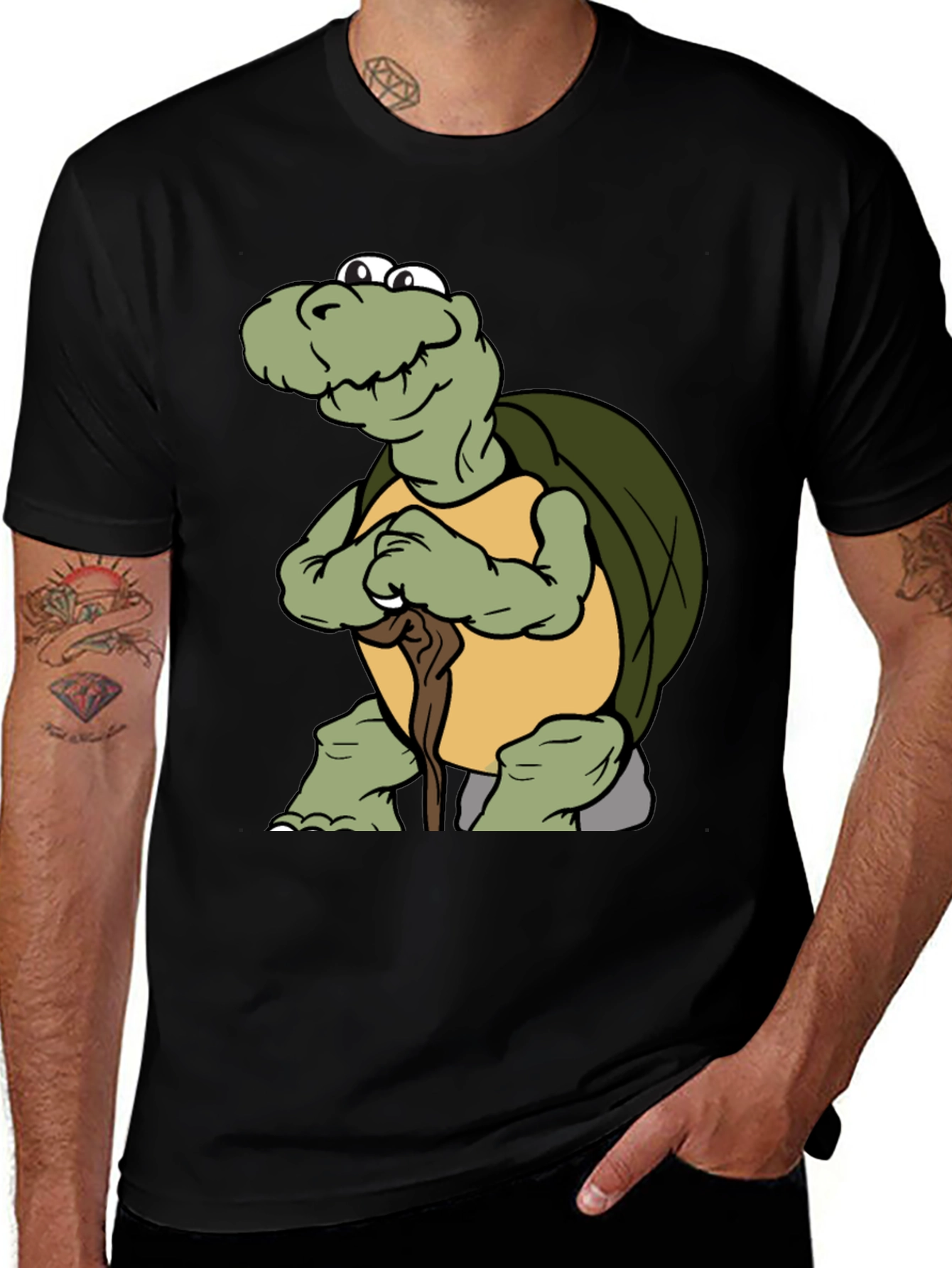 Funny Turtle Cartoon Black T-Shirt
