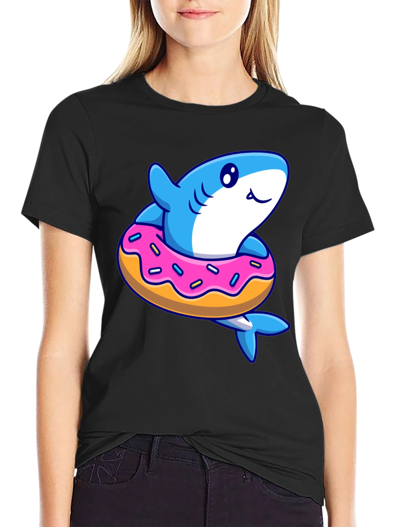 Shark Donut T-Shirt - Fun Cartoon Graphic Tee