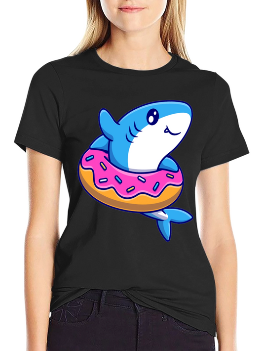 Shark Donut T-Shirt - Fun Cartoon Graphic Tee
