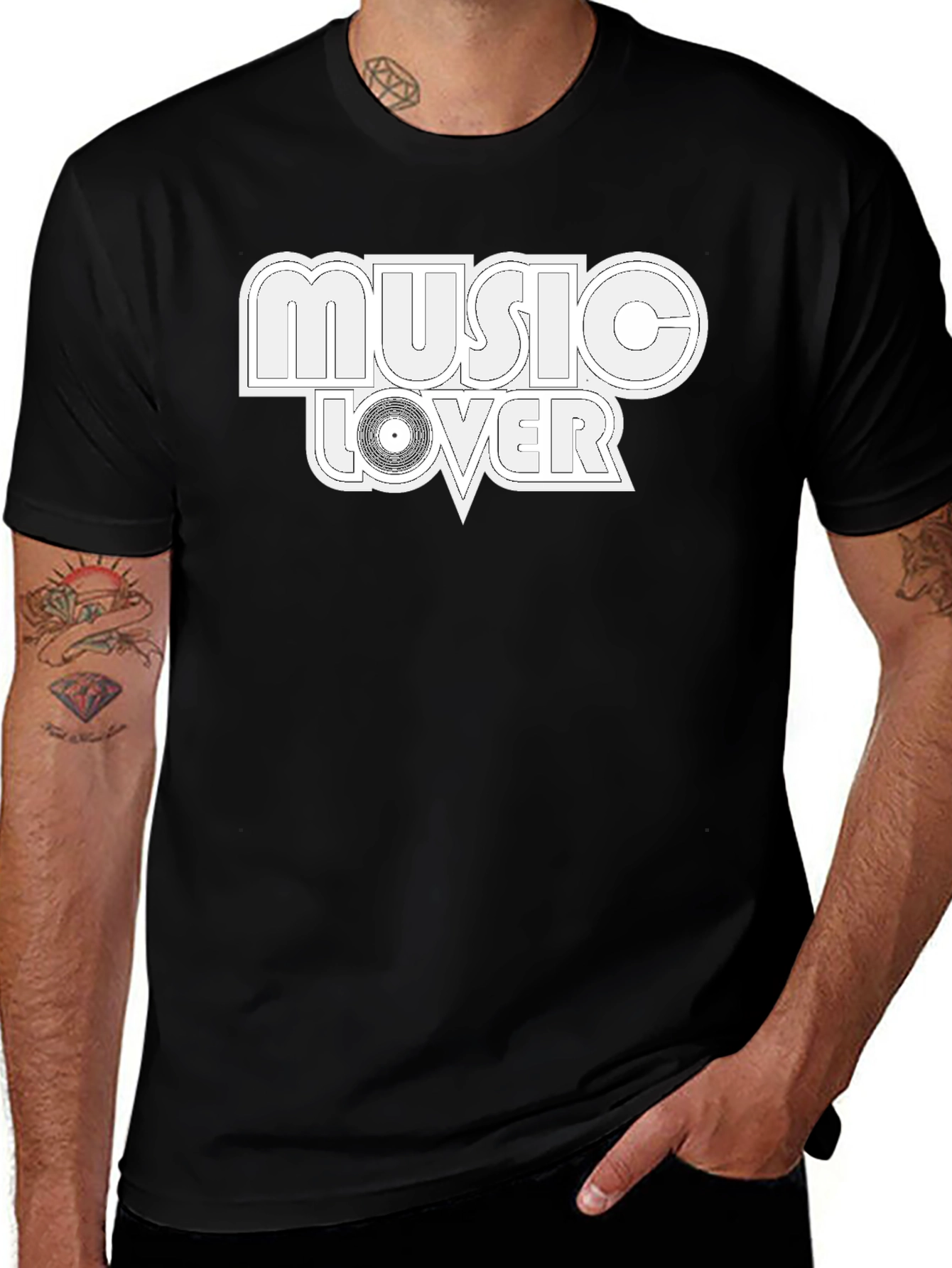 Music Lover Graphic Tee - Black Cotton Blend T-Shirt