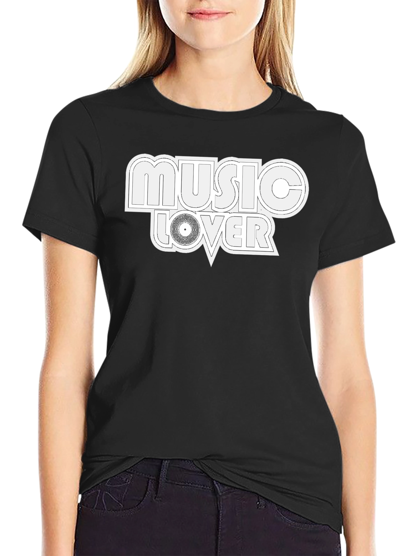 Music Lover Graphic Tee - Black Cotton Blend T-Shirt