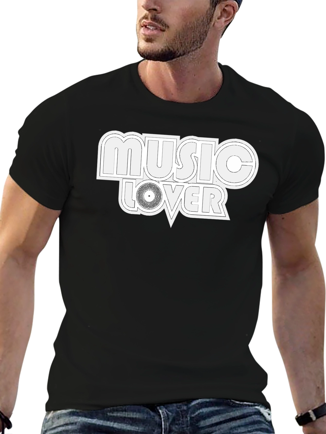 Music Lover Graphic Tee - Black Cotton Blend T-Shirt