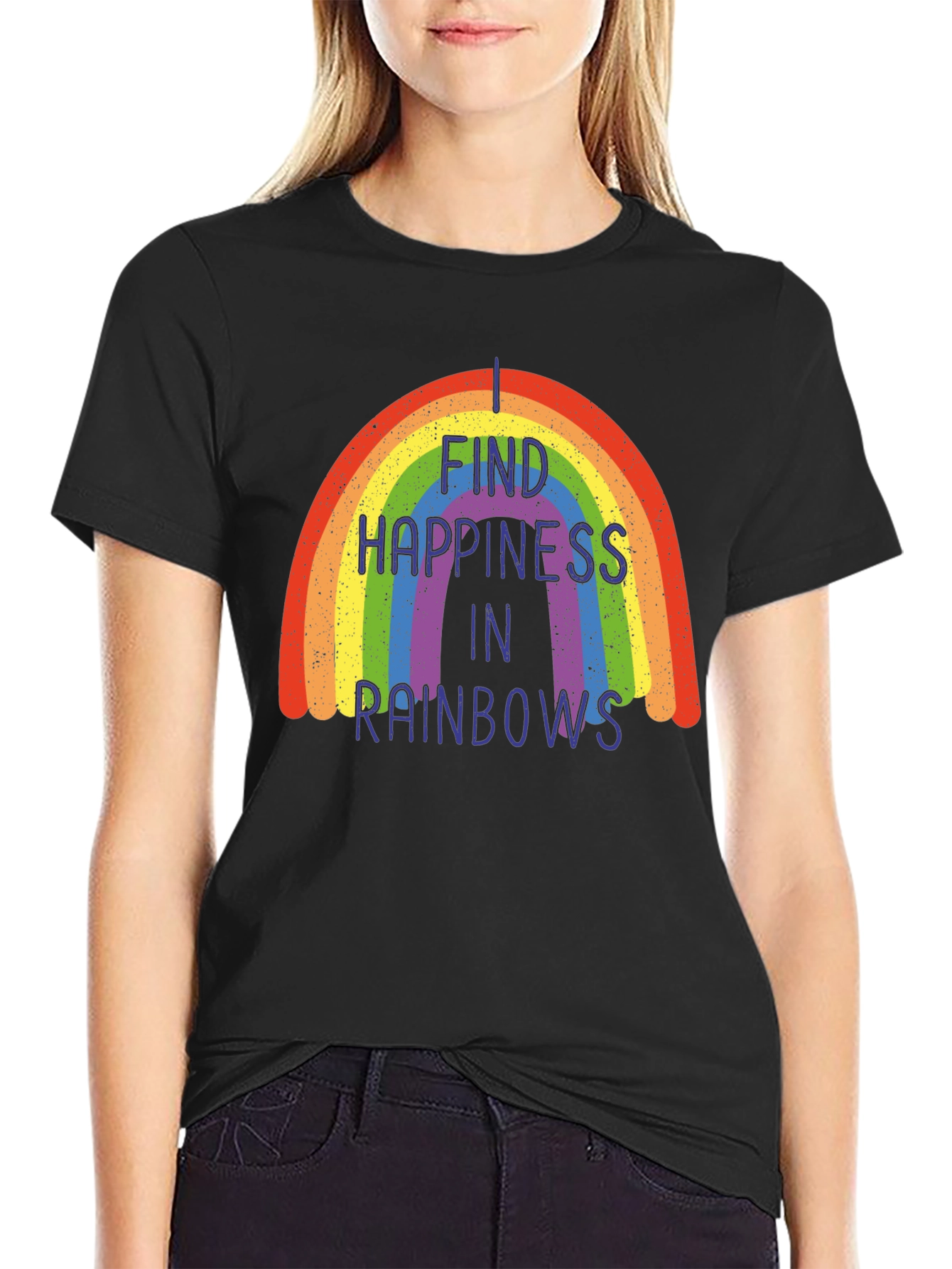 Rainbow Happiness Graphic Tee - Black