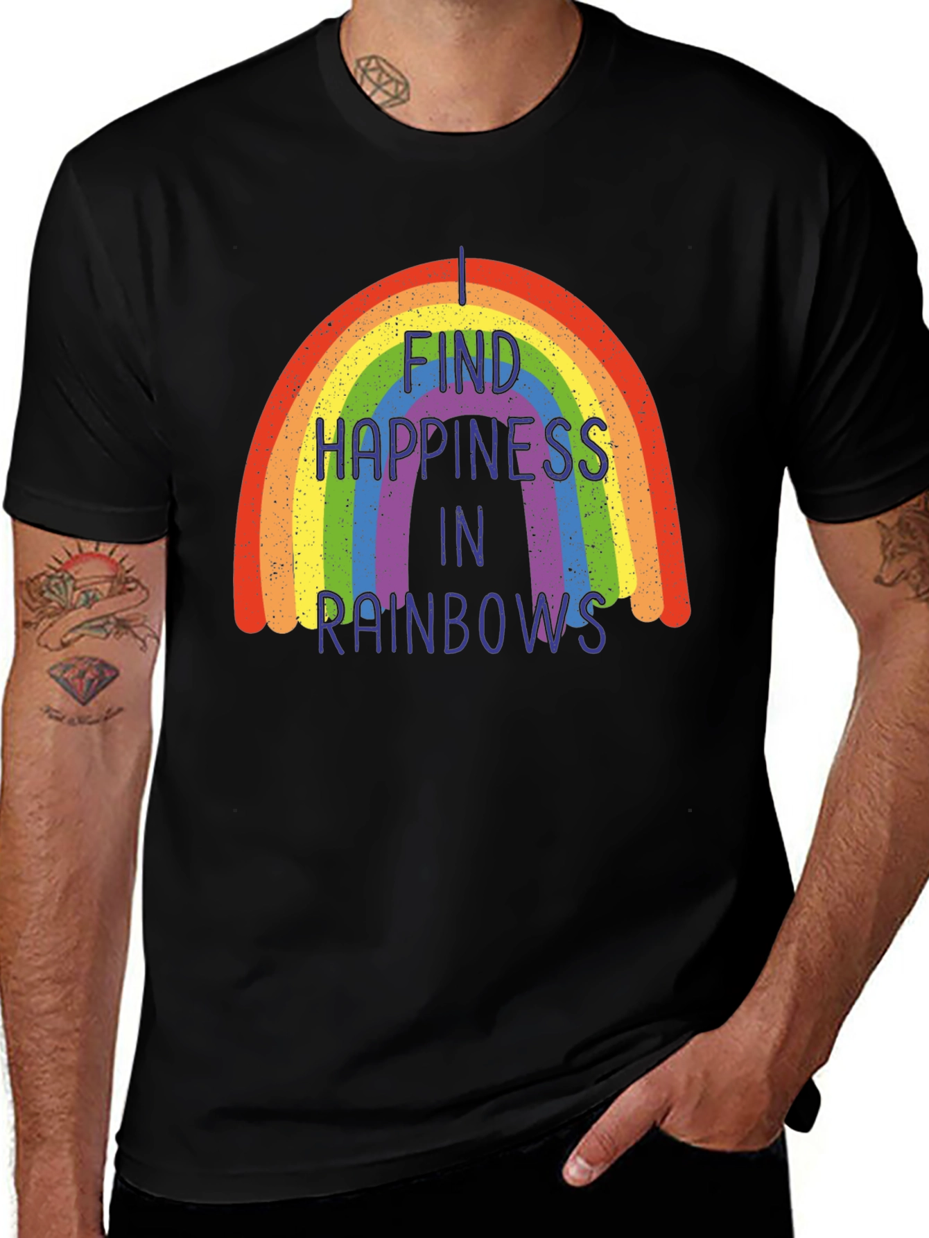 Rainbow Happiness Graphic Tee - Black