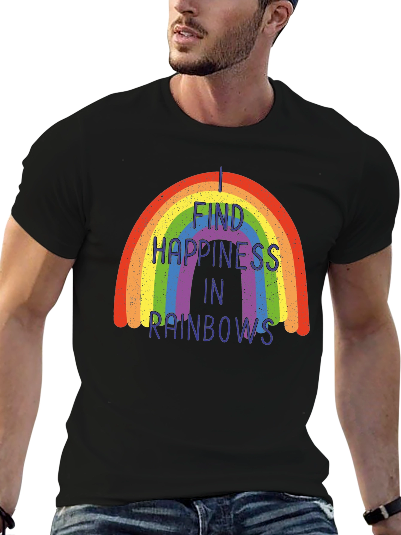 Rainbow Happiness Graphic Tee - Black