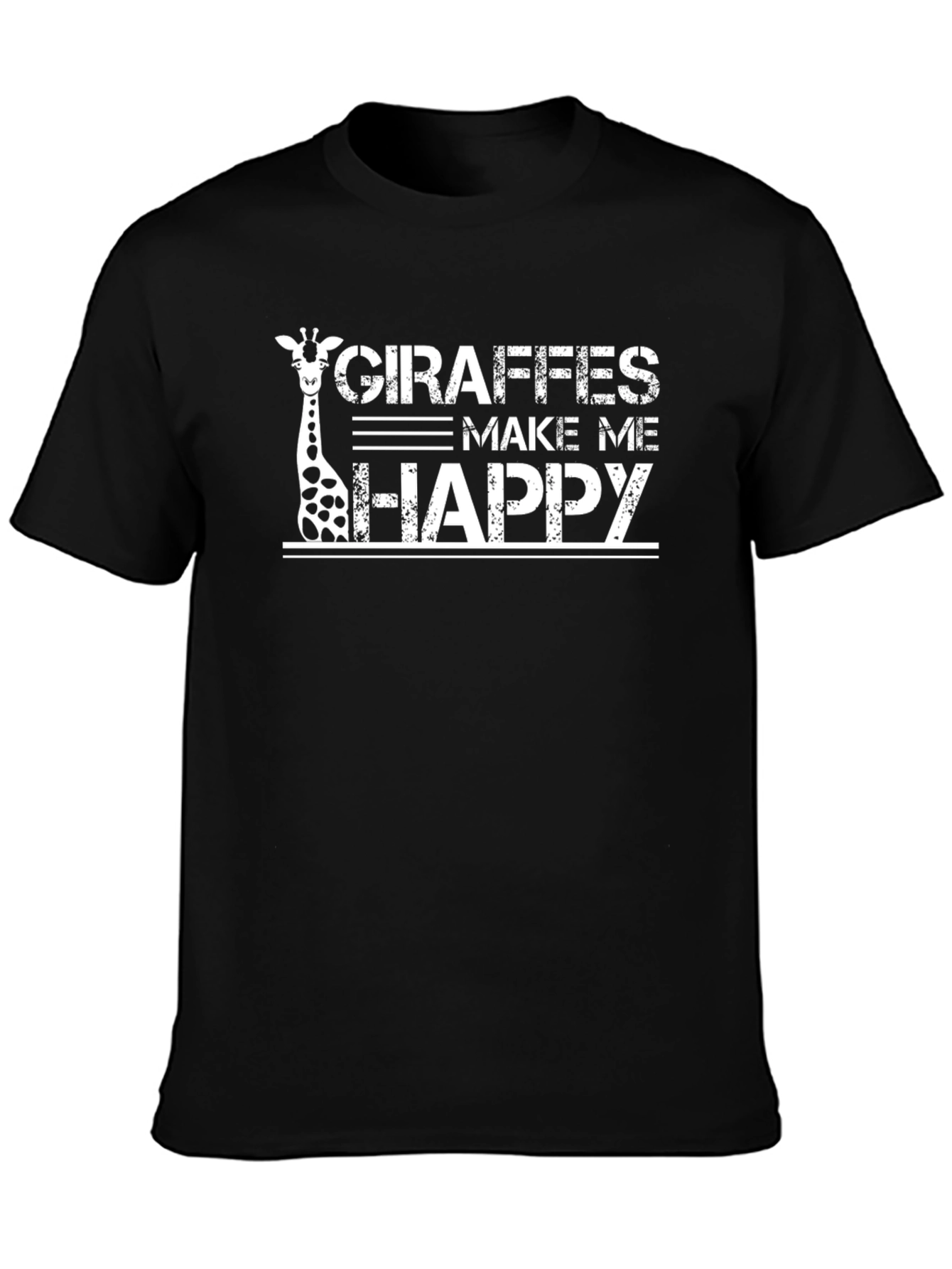 Giraffe Make Me Happy Graphic Black T-Shirt
