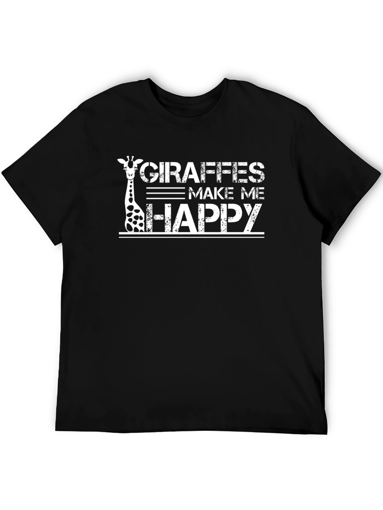 Giraffe Make Me Happy Graphic Black T-Shirt