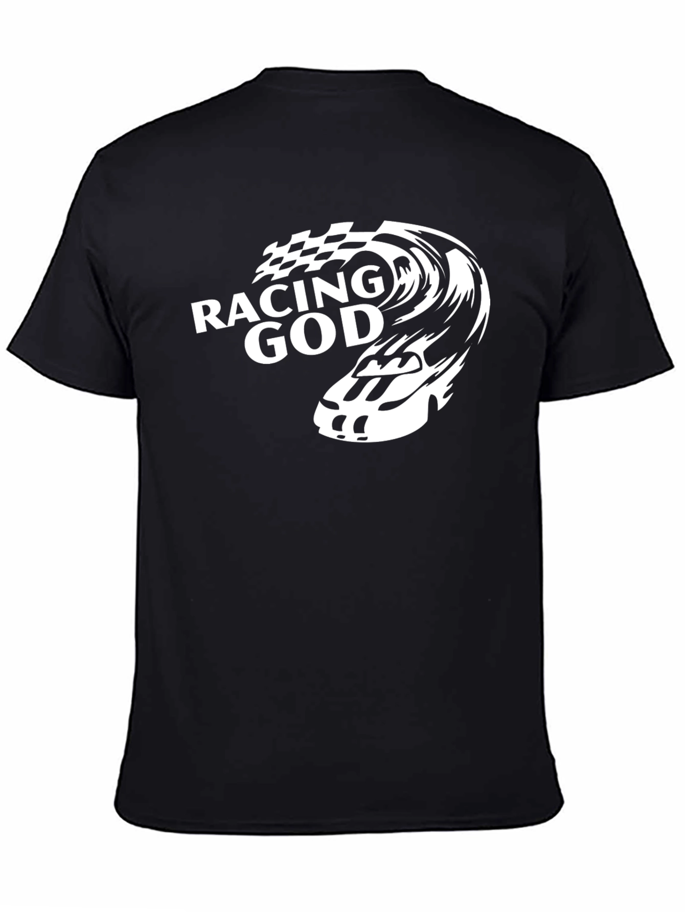 Racing God Graphic Tee - Black Cotton T-Shirt