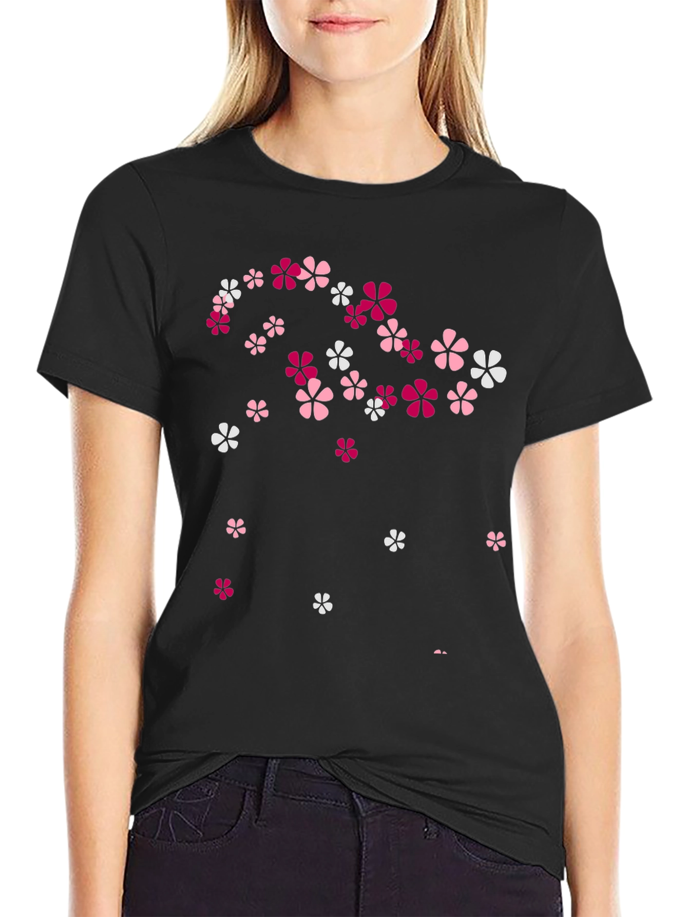 Floral Print Black T-Shirt - Stylish Casual Wear
